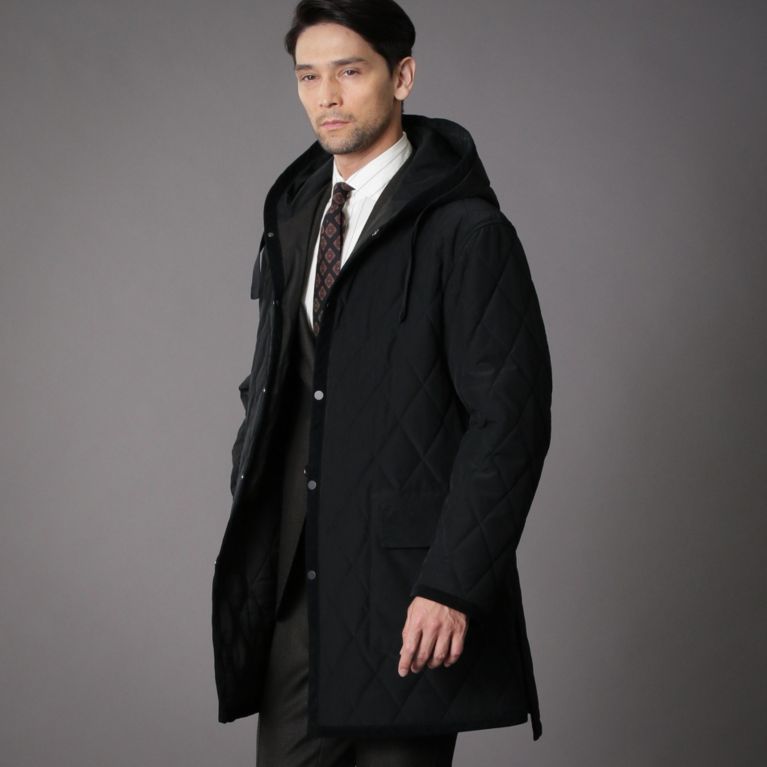 【SANYOCOAT MEN】 フーデッドキルトコート ブラック