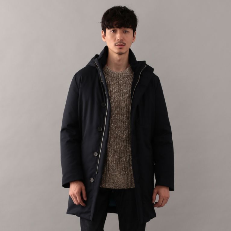 35%OFF！SALE＜三陽商会＞【サンヨー コート メン(SANYO COAT MEN)】＜京鴨ダウン＞フーデッドスタンドカラーウールダウンコート ネイビー 送料無料 ＆ 定価 106920円から 37800円値引！画像