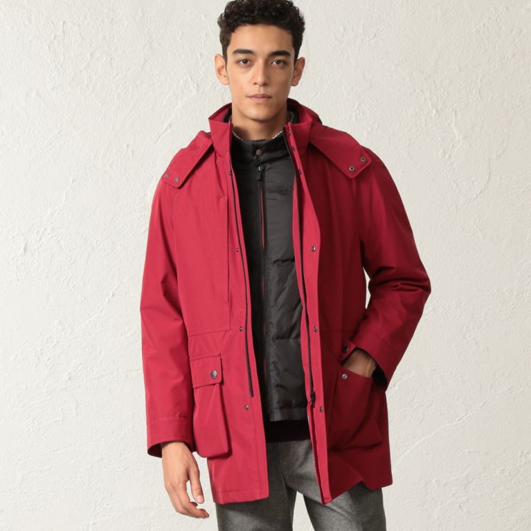 【THE SCOTCH HOUSE】 【防風・耐水・透湿】GORE-TEX INFINIUM 3WAYダウンコート. レッド
