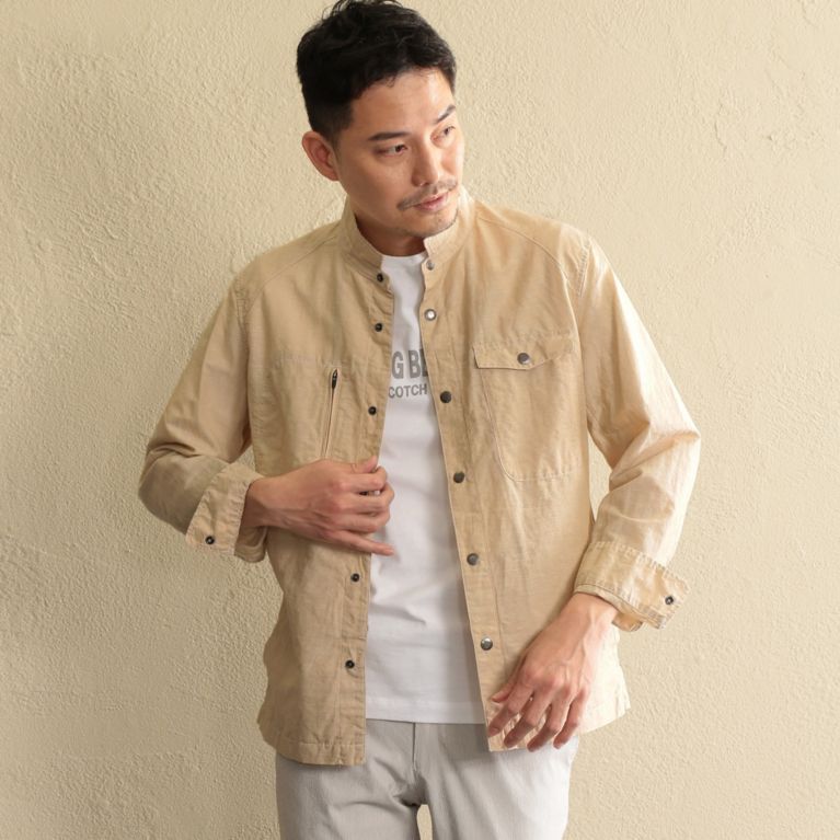 【THE SCOTCH HOUSE】 【ウォッシャブル】シャンブレーシャツアウター. ライトベージュ