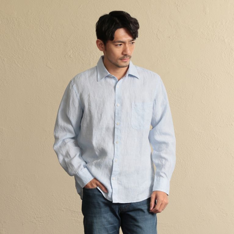 【THE SCOTCH HOUSE】 フレンチリネン無地シャツ. サックスブルー