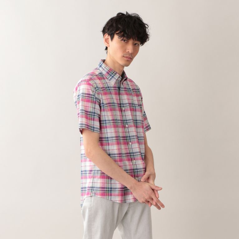 【THE SCOTCH HOUSE】 ゲッツナー社生地使用マドラスチェックシャツ. レッド