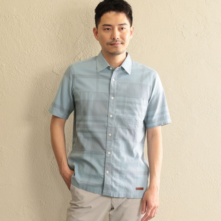 【THE SCOTCH HOUSE】 【オーガニックコットン使用】パッチワークチェックシャツ. サックスブルー