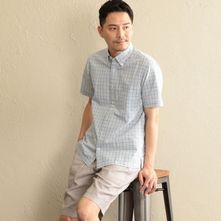 【THE SCOTCH HOUSE】 【COOLMAX】サッカーチェックシャツ. ブルー