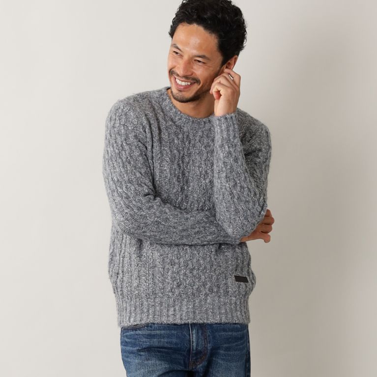 【THE SCOTCH HOUSE】 【URBAN COLLECTION】ブラッシュドフィッシャーマンニット グレー