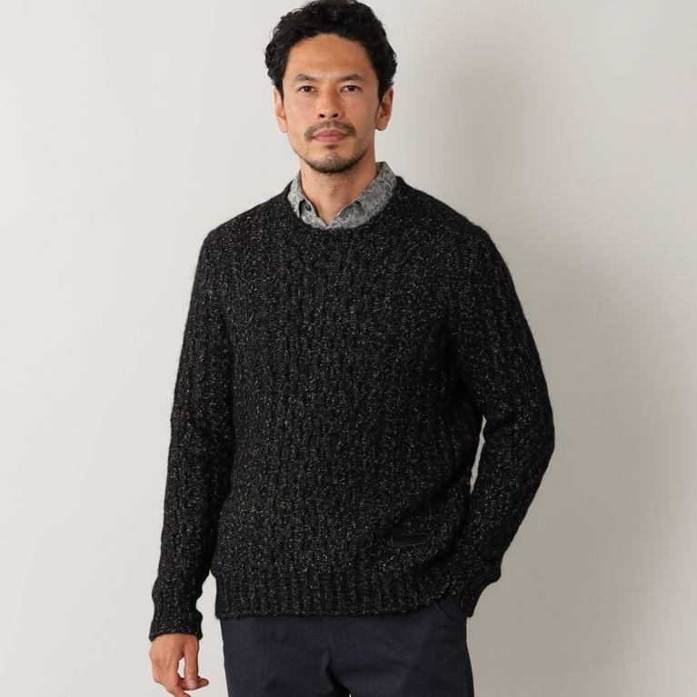 【THE SCOTCH HOUSE】 【URBAN COLLECTION】ブラッシュドフィッシャーマンニット ブラック