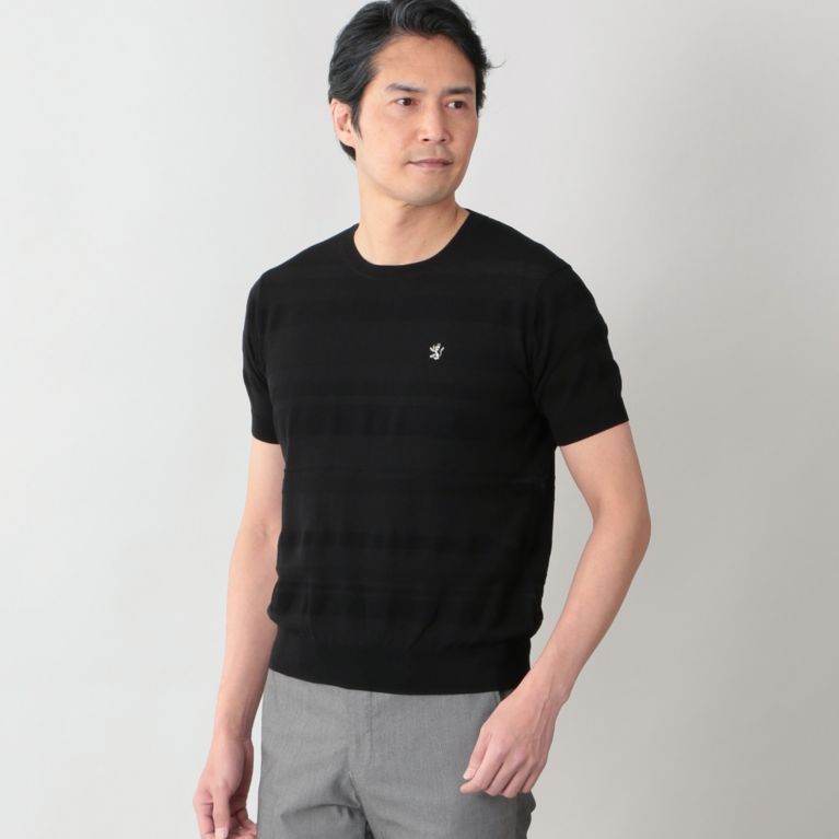 【THE SCOTCH HOUSE】 【URBAN COLLECTION】ミックスシャドーボーダーニットTシャツ ブラック