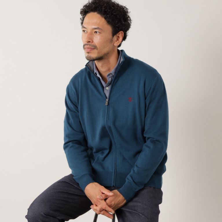 【THE SCOTCH HOUSE】 【キングサイズ】【家庭洗濯可能】ZIP UP ニットカーディガン ブルー