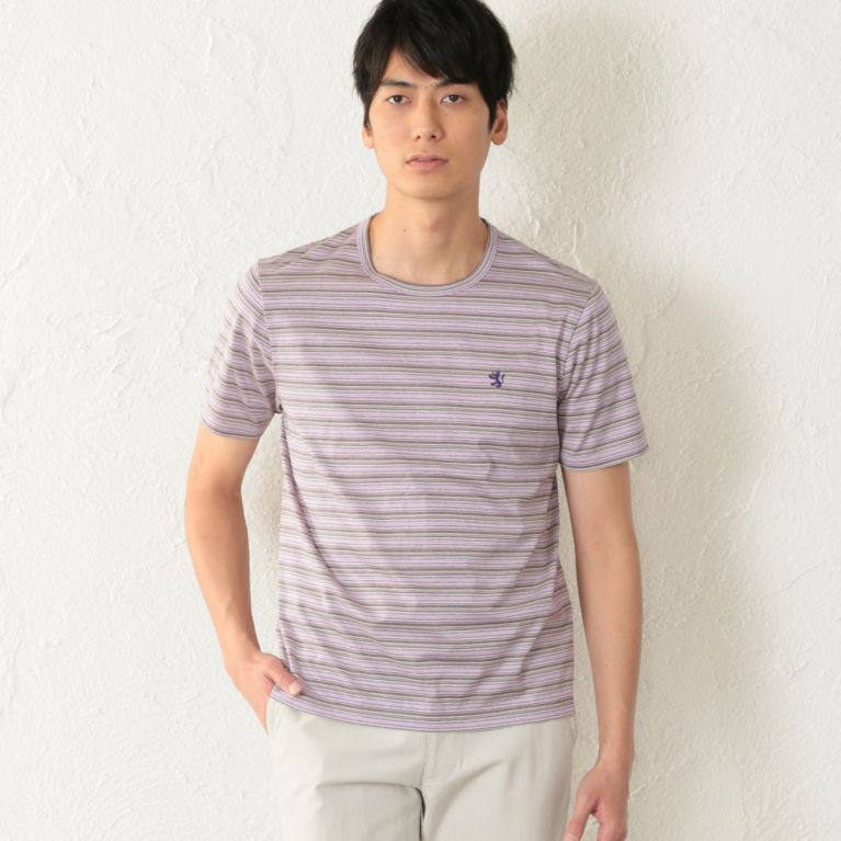 【THE SCOTCH HOUSE】 シルケット天竺ボーダーTシャツ. パープル