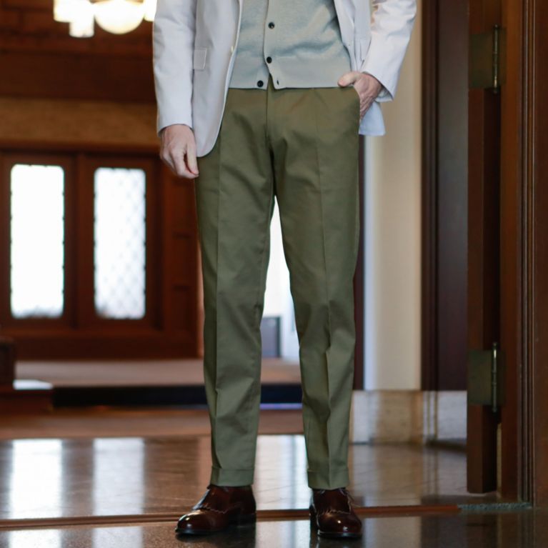 【THE SCOTCH HOUSE】 【Adjustable Fit】 エシカルコットントラウザーズ グリーン