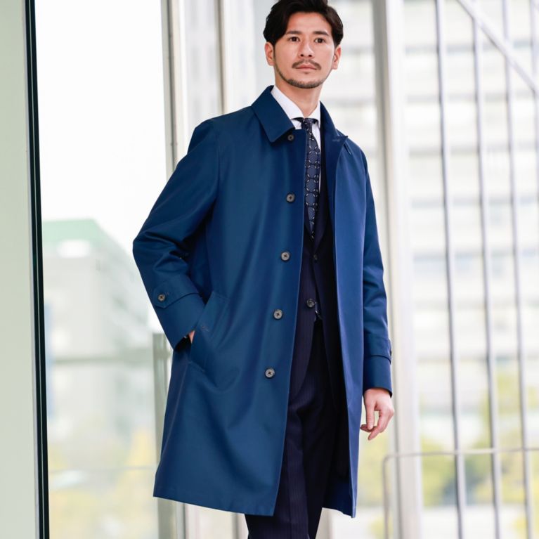 【Paul Stuart MEN】 ベントーネハイカウントツイル青森バルカラーコート（撥水/花粉プロテクト） ブルー系
