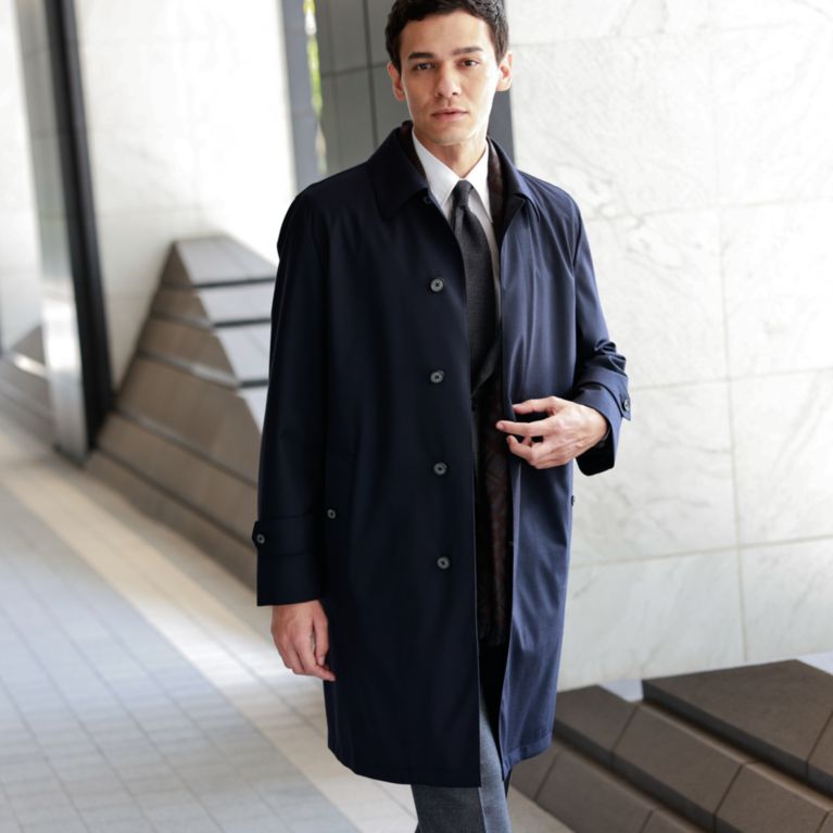 【Paul Stuart MEN】 【Vitale Barberis Canonico】「EARTH WIND AND FIRE」ラミネートウールバルカラーコート/ベストライナー付き（撥水） ネイビー