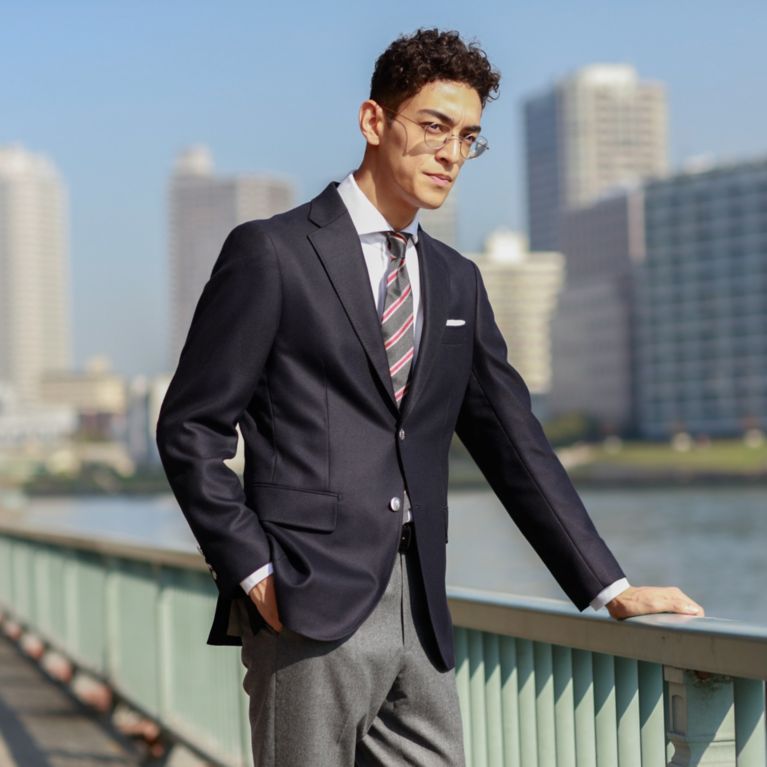 【Paul Stuart MEN】 シルバーボタンブレザー ネイビー