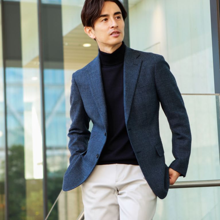 【Paul Stuart MEN】 カシミヤシルクブレンドウールホップサックジャケット. ネイビー
