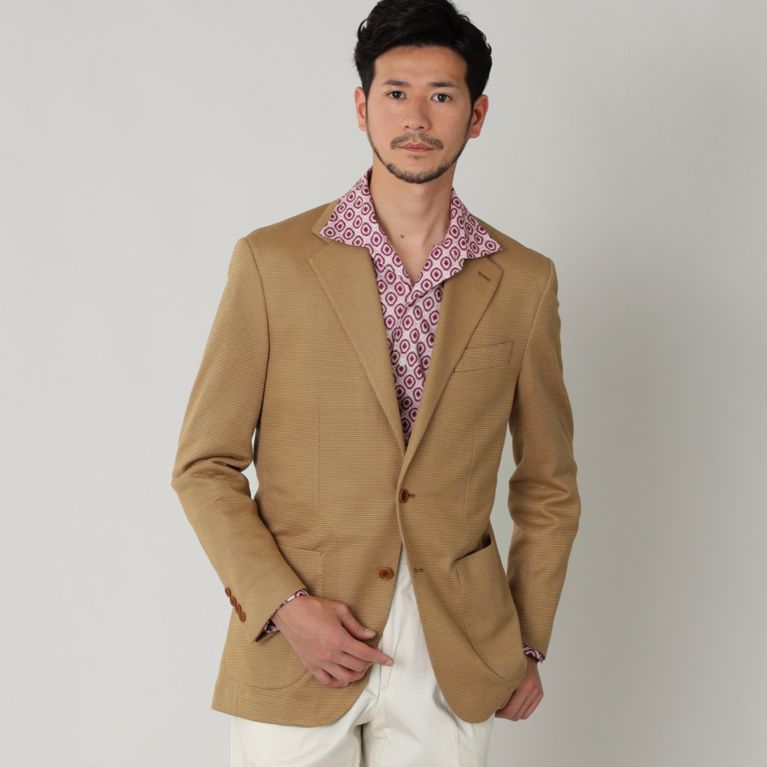 【Paul Stuart MEN】 クラシックラミーバスケットジャージージャケット. オレンジ系
