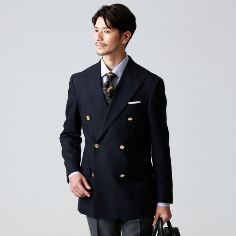 【Paul Stuart MEN】 ワイドへリンボンダブルブレストネイビーブレザー ネイビー