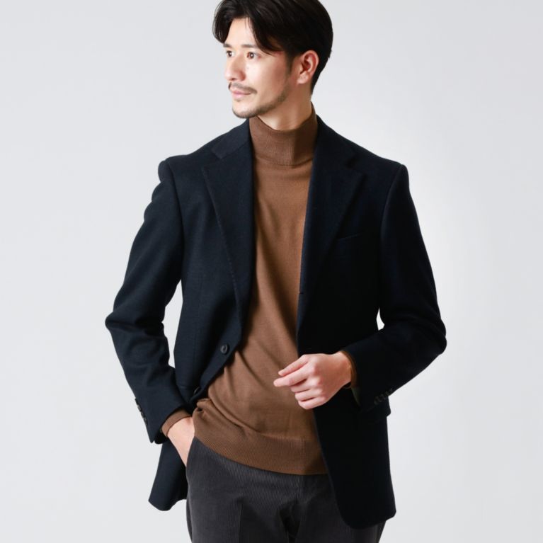 【Paul Stuart MEN】 ウールカシミヤダブルジャガードジャージジャケット ネイビー