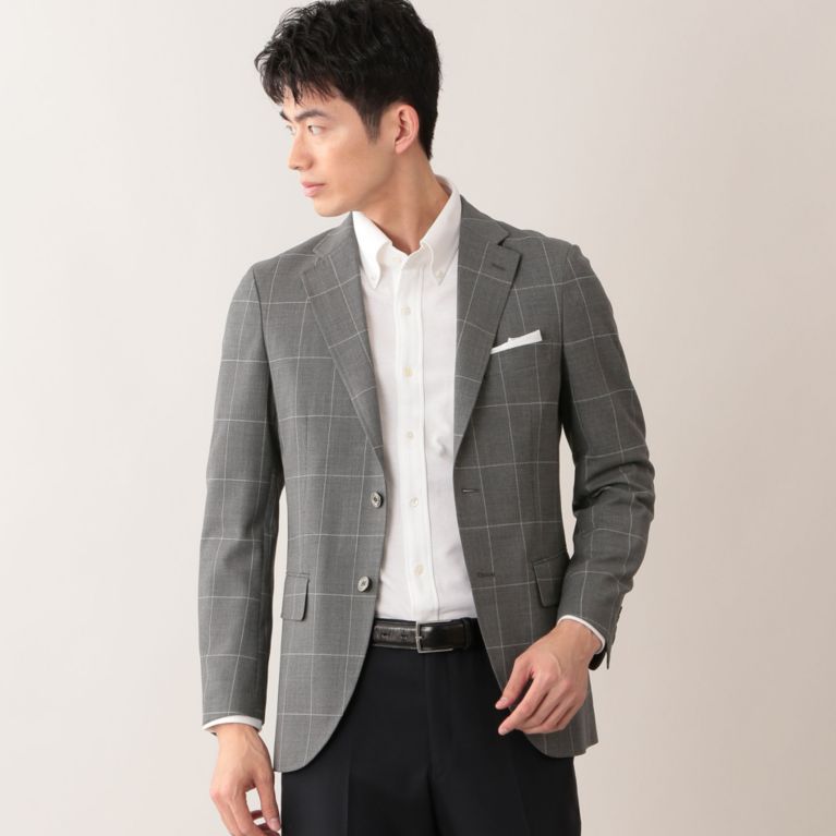 【Paul Stuart MEN】 STUART'S TRAVELER 4PLY MESH WINDOWPANE ジャケット. グレー系