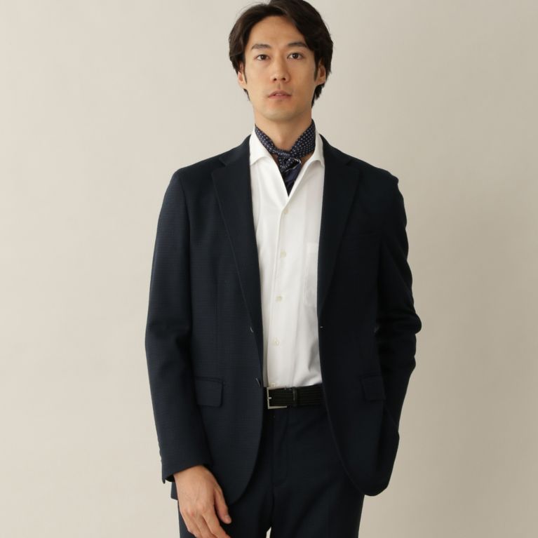 【Paul Stuart MEN】 「STUART'S TRAVELER」JERSEY HOUND'S TOOTHジャケット. ネイビー