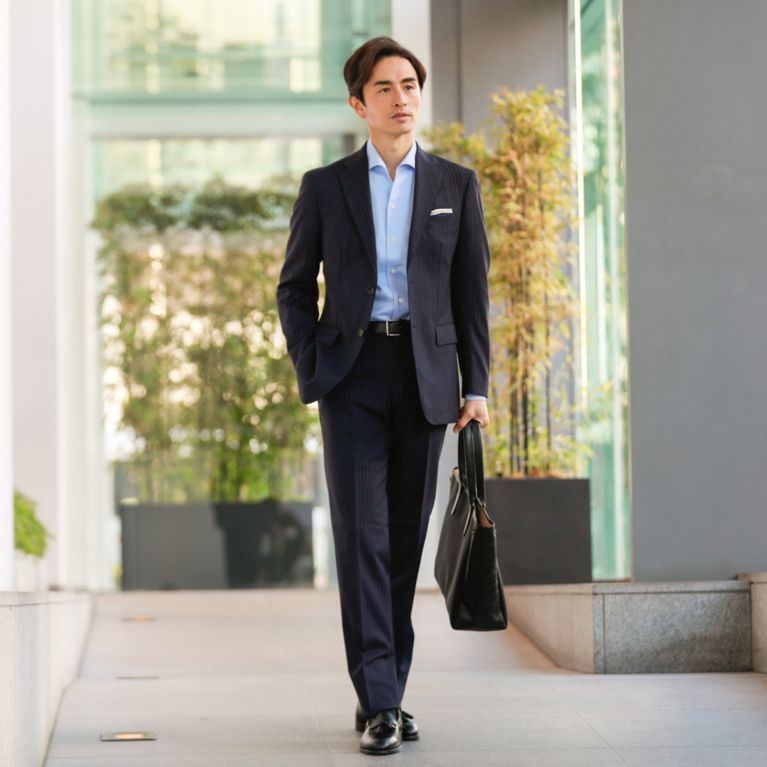 【Paul Stuart MEN】 【GLOBAL×EASTGATE MODEL】「STUART'S TRAVELER」ブルーストライプウールスーツ/セットアップ. ネイビー