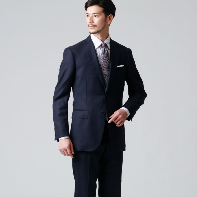 【Paul Stuart MEN】 【GLOBAL×EASTGATE MODEL】「10month」シェイテッドストライプウールスーツ/セットアップ ネイビー