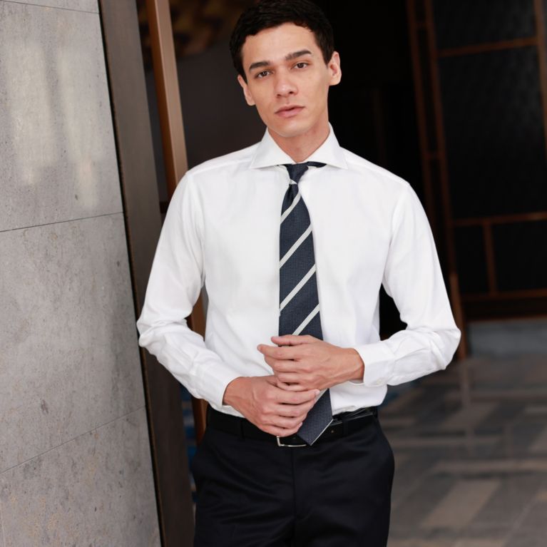 【Paul Stuart MEN】 GIZAガス焼き フレンチツイルドレスシャツ ホワイト
