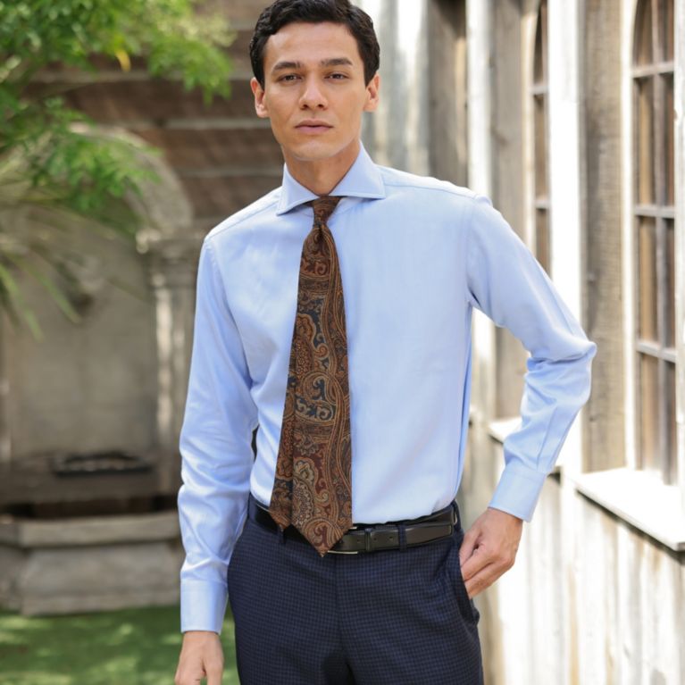 【Paul Stuart MEN】 GIZAガス焼き フレンチツイルドレスシャツ ブルー系