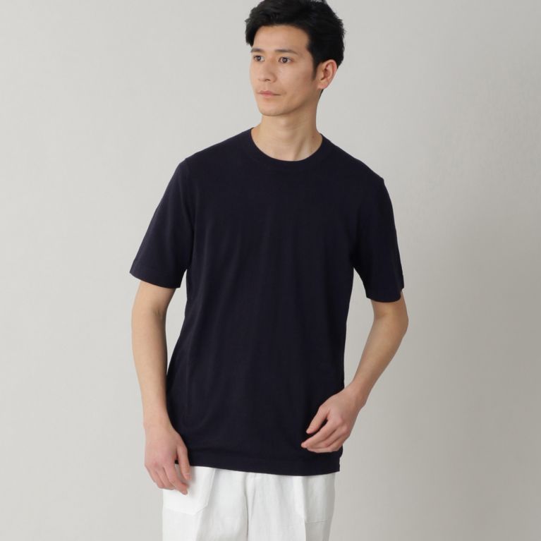 【Paul Stuart MEN】 トラベラーコットンリネンTシャツ/カットソー. ネイビー