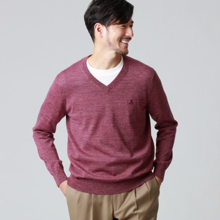 【Paul Stuart MEN】 エクストラファインウールニットVネックセーター レッド系