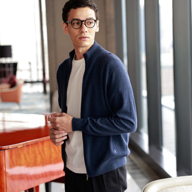 【Paul Stuart MEN】 ジーロンラムズウールニットフルジッププルオーバー ネイビー