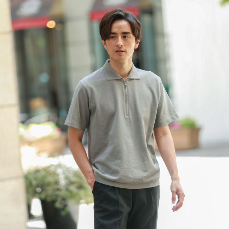 【Paul Stuart MEN】 コットンカノコハーフジップポロシャツ（ZIPポロ）. ブラウン系