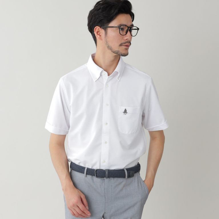 【Paul Stuart MEN】 「ビズPOLO」強撚カノコボタンダウンシャツ/フルオープンポロシャツ(COOLBIZ/クールビズ対応). ホワイト