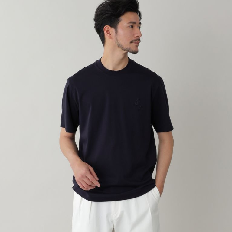 【Paul Stuart MEN】 シルケットスムースコットンTシャツ/カットソー（ニューPSアイコン）. ネイビー