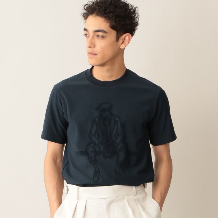 【Paul Stuart MEN】 MOFコットンパイル半袖Ｔシャツ ネイビー