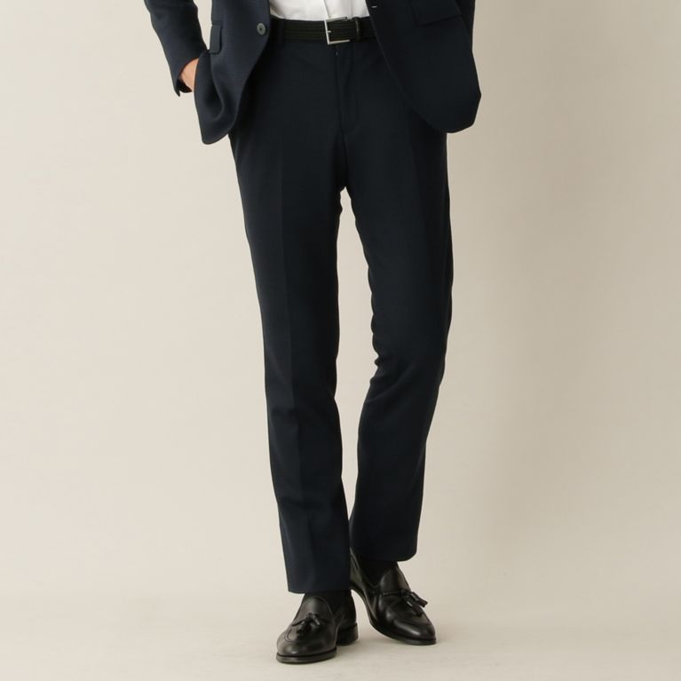 【Paul Stuart MEN】 「STUART'S TRAVELER」ハウンドトゥースウールジャージーパンツ. ネイビー