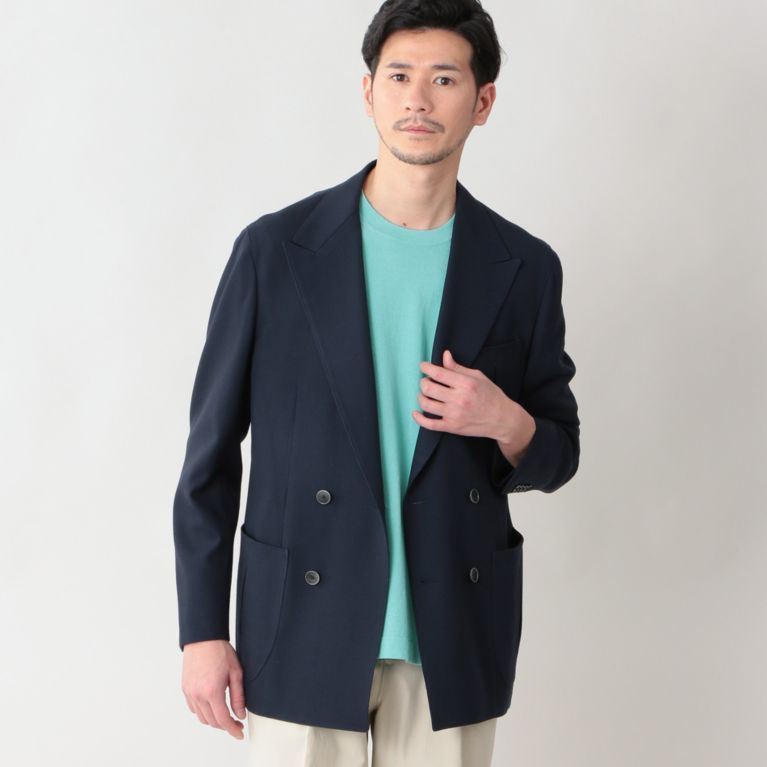 【Paul Stuart MEN】 【数量限定】「COLLECTION LINE」VBCストレッチウールピケダブルジャケット. ネイビー