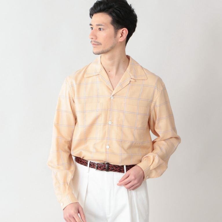 【Paul Stuart MEN】 【限定数量】「COLLECTION LINE」リヨセルコットンウィンドウペンキャンプカラーシャツ. オレンジ