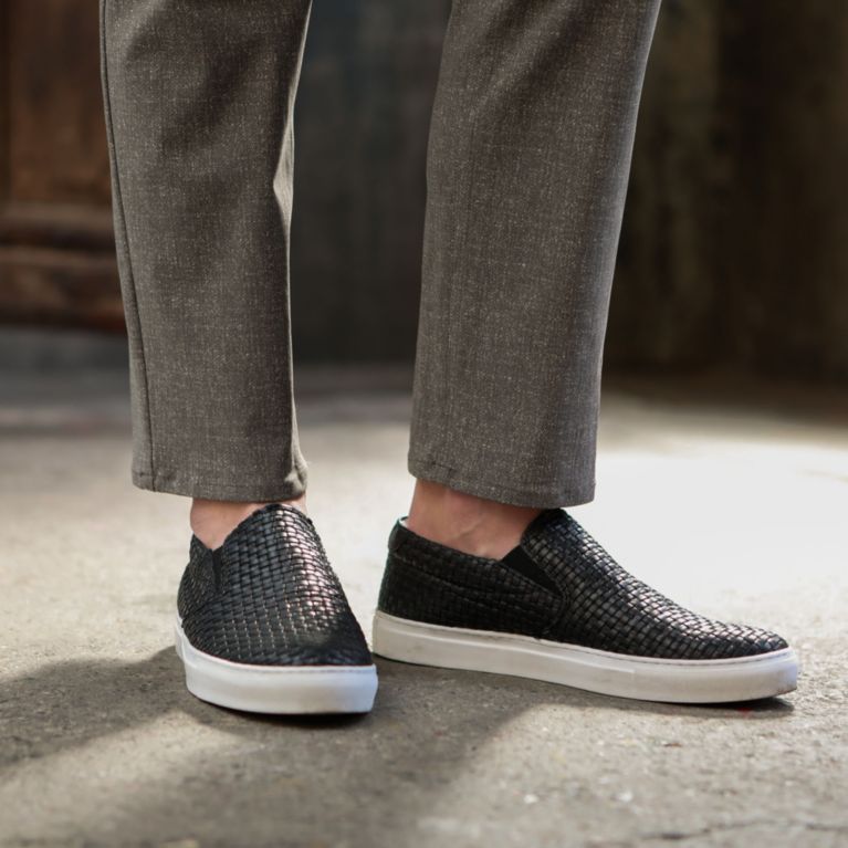 【EPOCA UOMO】 【イタリア製】牛革メッシュレザースリッポン ブラック