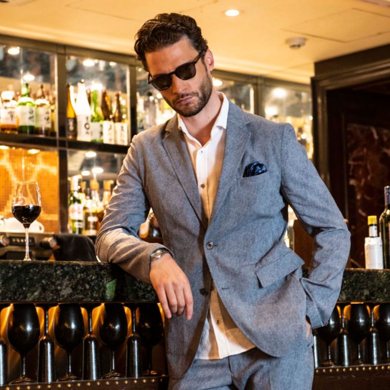 【EPOCA UOMO】 ニットプリントストレッチジャケット ネイビー2