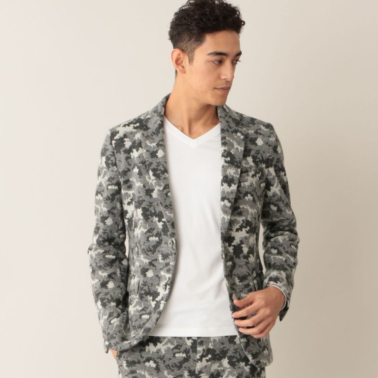 【EPOCA UOMO】 カモフラニットジャケット グレー1