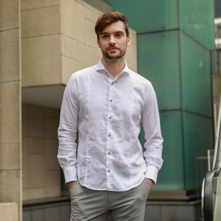 【EPOCA UOMO】 リネンストレッチシャツ ホワイト