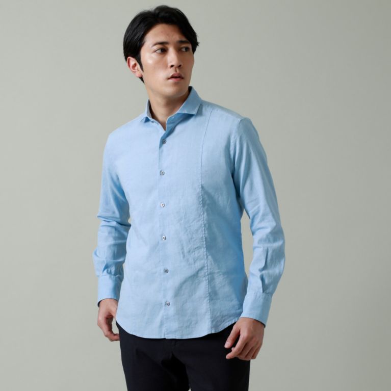 【EPOCA UOMO】 リネンストレッチシャツ ブルー1
