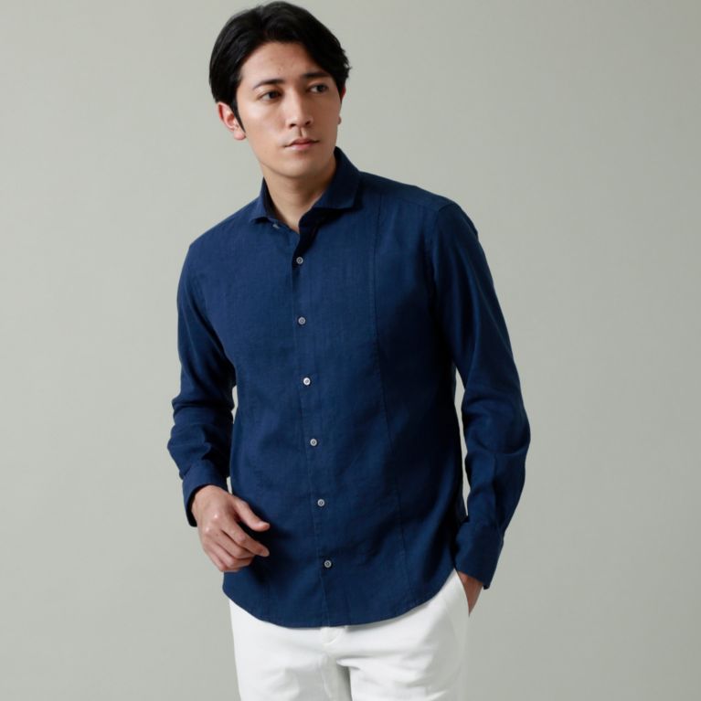 【EPOCA UOMO】 リネンストレッチシャツ ネイビー2