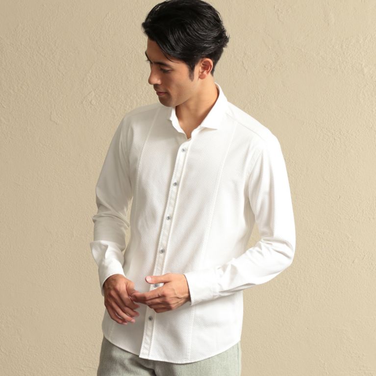 【EPOCA UOMO】 ホリゾンタルカラーストレッチドビーシャツ ホワイト