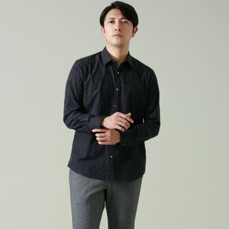 【EPOCA UOMO】 バックカットジャカードシャツ ダークネイビー