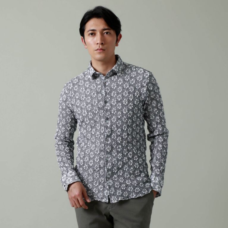 【EPOCA UOMO】 ワッシャー刺繍シャツ ネイビー2