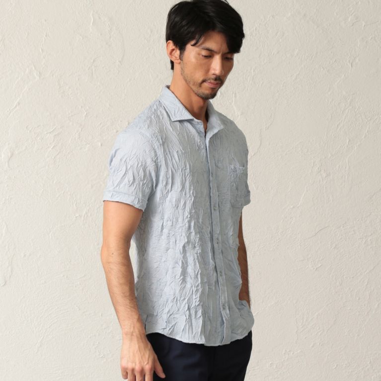 【EPOCA UOMO】 ワッシャーシャツ ブルー1