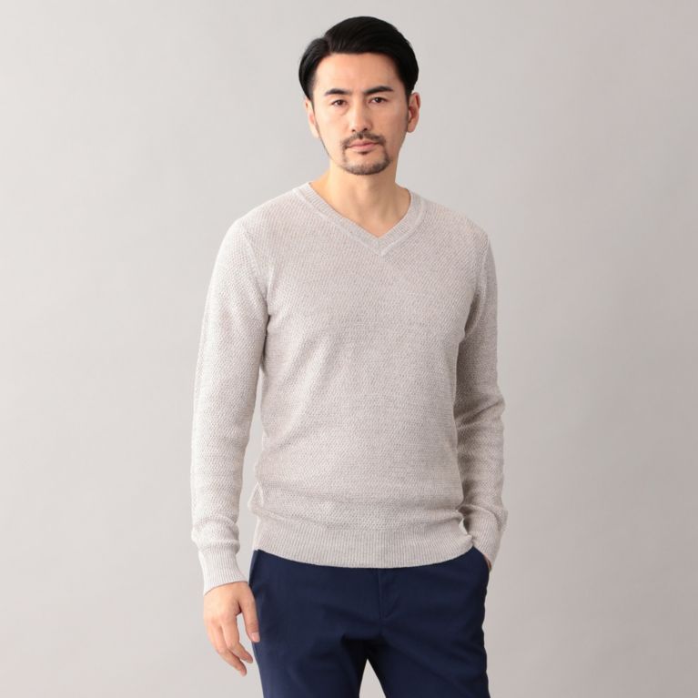 【EPOCA UOMO】 Vネック ナイロンニット グレー1