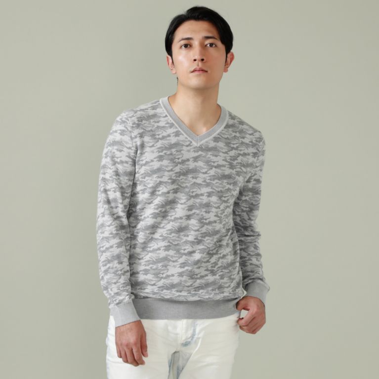 【EPOCA UOMO】 【日本製】ダブルジャカードカシミヤニット グレー1