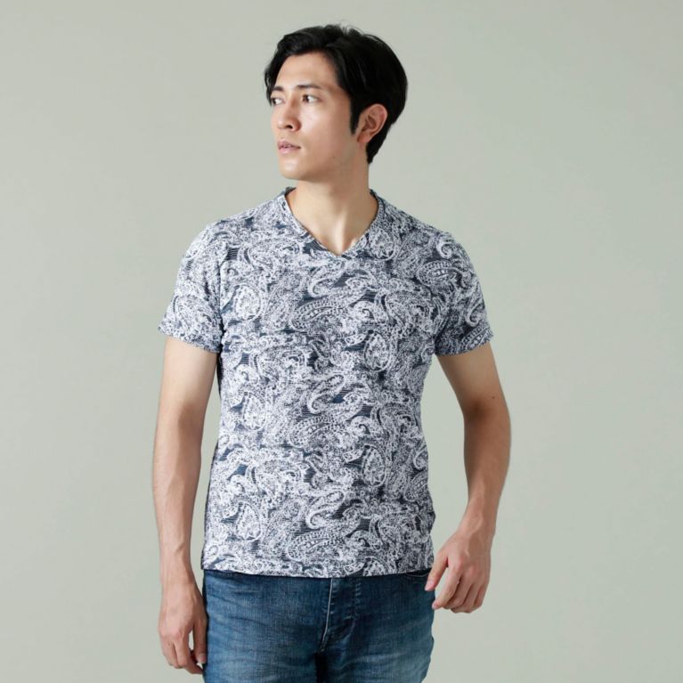【EPOCA UOMO】 【日本製】カモフラリンクスペイズリーカットソー ブルー2